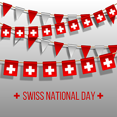 Image showing Swiss national day background with hanging flags