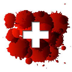 Image showing First aid cross on red blood splatter.