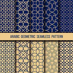 Image showing Set of blue and gold oriental patterns
