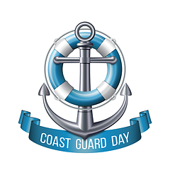 Image showing Coast guard day greeting card. Nautical emblem