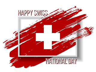 Image showing Swiss national day card with Flag in grungy style.