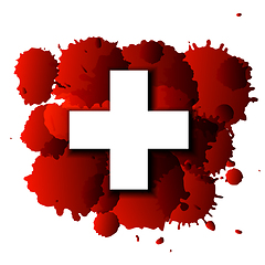 Image showing First aid cross on red blood splatter.