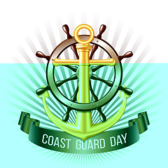 Image showing Coast guard day greeting card. Nautical emblem