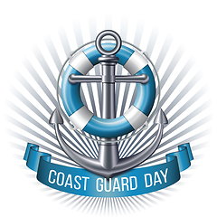 Image showing Coast guard day greeting card. Nautical emblem