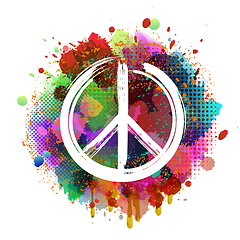 Image showing White Peace Hippie Symbol on colorful background