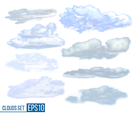 Image showing Collection of realistic clouds isolated on white