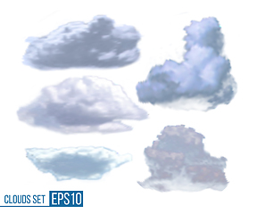 Image showing Collection of realistic clouds isolated on white