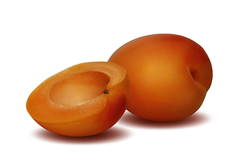 Image showing Ripe sliced apricot on a white background.