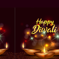 Image showing Three burning diya on Happy Diwali Holiday on dark