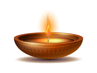 Image showing Burning diya on Happy Diwali Holiday isolated on white