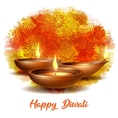 Image showing Burning diya on Happy Diwali Holiday on dark