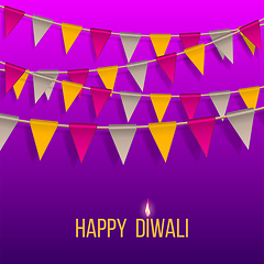 Image showing Congratulation banner with hanging flags on Happy Diwali Holiday