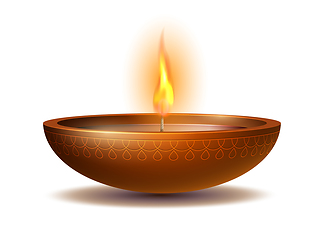 Image showing Burning diya on Happy Diwali Holiday isolated on white