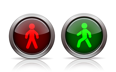 Image showing Pedestrian traffic lights red and green isolated on white