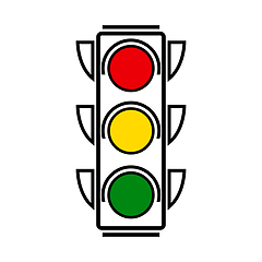 Image showing Traffic lights with all three colors on.