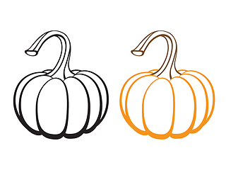 Image showing Pumpkins with leaves, silhouette on white background.