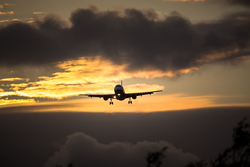 Image showing air plane in sunset sky