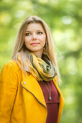 Image showing beautiful young woman portrait autumn outdoor