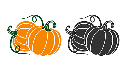 Image showing Pumpkins with leaves, silhouette on white background.