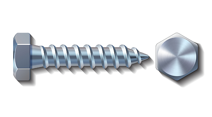 Image showing Bolt screw metal pin with head slot and side view