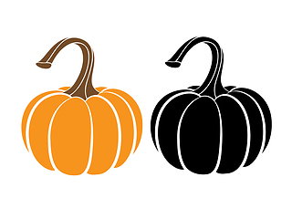 Image showing Pumpkins with leaves, silhouette on white background.