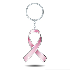 Image showing Realistic silver Keychains with shape of breast cancer awareness pink ribbon