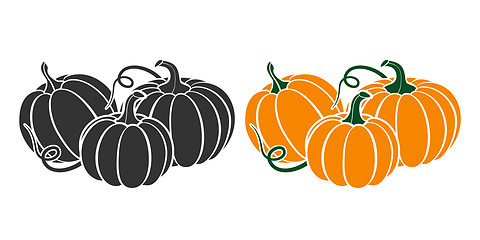 Image showing Pumpkins with leaves, silhouette on white background.