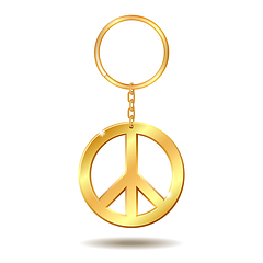 Image showing Realistic Golden Keychains with peace symbol isolated on white