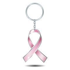 Image showing Realistic silver Keychains with shape of breast cancer awareness pink ribbon