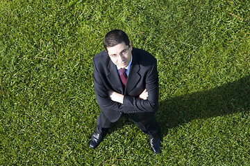 Image showing Businessman in the grass