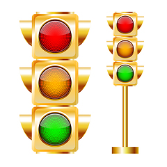 Image showing Golden Traffic lights with all three colors on