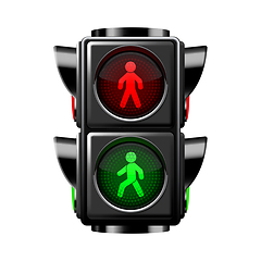 Image showing Pedestrian traffic lights red and green isolated on white