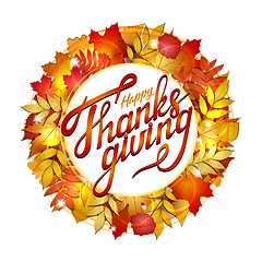 Image showing Hand drawn Happy Thanksgiving lettering banner. vector illustration.