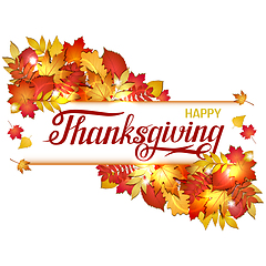 Image showing Hand drawn Happy Thanksgiving lettering banner. vector illustration.