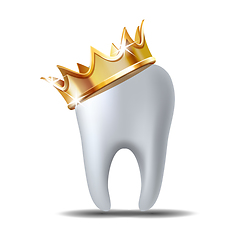 Image showing Realistic white Tooth in golden crown isolated on white