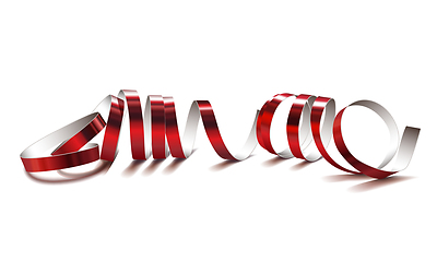 Image showing Festive red ribbon on white background. Realistic vector streamers.