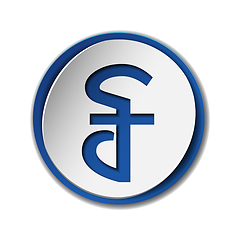 Image showing Cambodian riel currency symbol on round sticker with blue backdrop