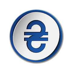 Image showing Ukrainian Hryvnia currency sign on round sticker with blue backdrop