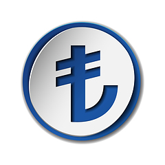 Image showing Turkish Lira currency symbol on round sticker with blue backdrop