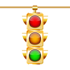 Image showing Golden Traffic lights with all three colors on