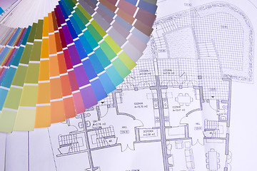 Image showing Palette over a blueprint plan