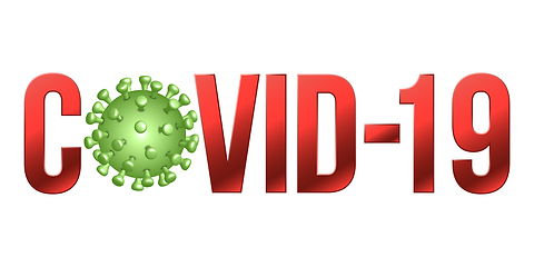 Image showing The word COVID-19 with Coronavirus icon., 2019-nCov novel coronavirus concept sign