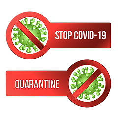 Image showing Sign caution STOP COVID-19 with Coronavirus icon.