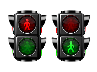 Image showing Pedestrian traffic lights red and green isolated on white