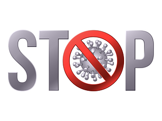 Image showing Sign caution STOP COVID-19 with Coronavirus icon.