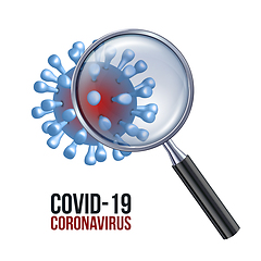 Image showing illustration of a corona virus seen with a magnifying glass