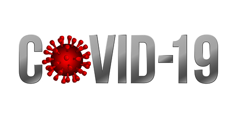 Image showing The word COVID-19 with Coronavirus icon., 2019-nCov novel coronavirus concept sign