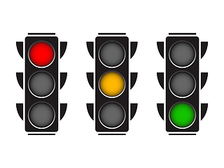 Image showing Traffic lights with all three colors on.