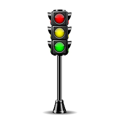 Image showing Traffic lights with all three colors on.