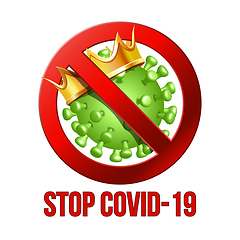 Image showing Sign caution STOP COVID-19 with Coronavirus icon.